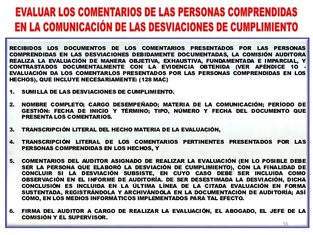 COMUNICACIÓN DE DESVIACIONES DE CUMPLIMIENTO, ENTRA EN 