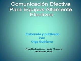 Profa./Msc/Practitioner / Máster / Trainer in
          PNL/Maestría en PNL
 