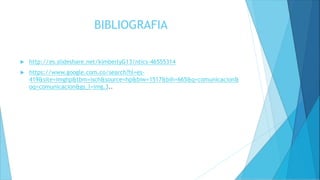 BIBLIOGRAFIA
 http://es.slideshare.net/kimberlyG13/ntics-46555314
 https://www.google.com.co/search?hl=es-
419&site=imghp&tbm=isch&source=hp&biw=1517&bih=665&q=comunicacion&
oq=comunicacion&gs_l=img.3..
 