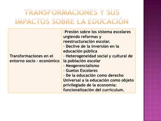 Transformaciones y sus impactos sobre la educación