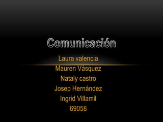 Laura valencia
Mauren Vásquez
  Nataly castro
Josep Hernández
  Ingrid Villamil
      69058
 