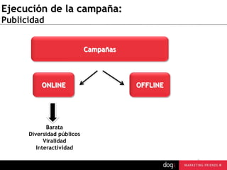 Ejecución de la campaña:
Publicidad
Campañas

ONLINE

Barata
Diversidad públicos
Viralidad
Interactividad
guau@dogcomunicacion.com
Tlf: +34 91 57 57 755

OFFLINE

 