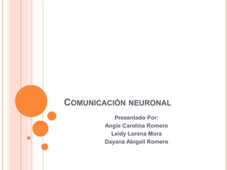 COMUNICACIÓN NEURONAL
Presentado Por:
Angie Carolina Romero
Leidy Lorena Mora
Dayana Abigail Romero
 