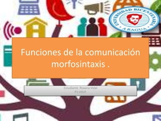Funciones de la comunicación
morfosintaxis .
Estudiante :Roxana Vidal
P1:VDLP.
 