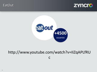 36
EatOut
+4500
usuarios
http://www.youtube.com/watch?v=IIZqAPLfRU
c
 