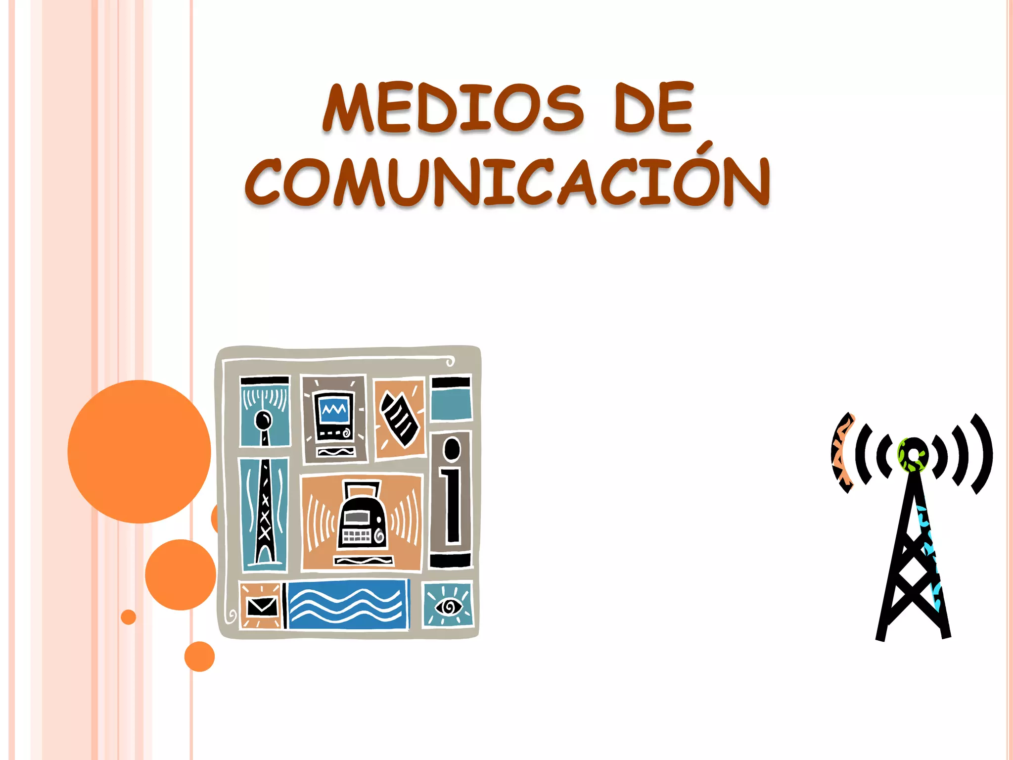 Medios de comunicación: ilustración con iconos que representan diferentes canales como correo, radio, teléfono y ondas de señal