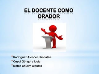 EL DOCENTE COMO
              ORADOR




* Rodríguez Alcocer Jhonatan
* Cupul Góngora lucia
* Matos Chulim Claudia
 