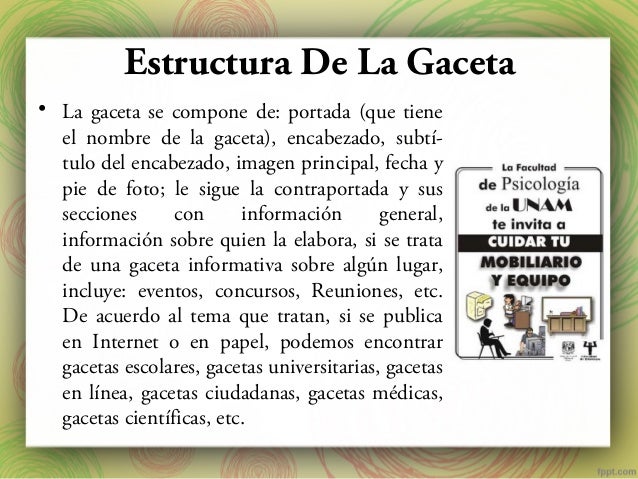 Resultado de imagen para cuales son las partes que deben conformar una gaceta