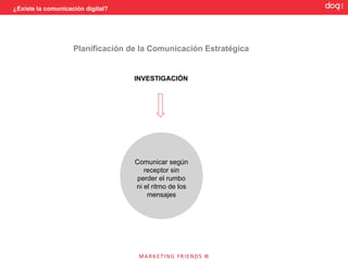 ¿Existe la comunicación digital?



       Tipos de RRSS

                          Actúan como una red
                          social pero centran
                          las relaciones en un       El usuario se
                          objeto                     incorpora a una gran
                          predeterminado.            red donde, a cierto
                                                     nivel, no puede
                                                     aislarse de otros
                                                     usuarios.
                              Servicios 2.0 con
                           carácterísticas de RRSS
                                                                              Se utilizan los
                                                                              servicios no creados
                                                                              por otros.
        Tipos de RRSS                                 Redes horizontales


                               RRSS estrictas                                       Sitios webs


                                                       Redes verticales

                           No especializadas,                                 Instalación en servidores
                           centradas en la                                             propios
                                  ́
                           relacion entre            El usuario crea su
                           personas.                 propia red. Los
                                                     contactos se limitan a
                                                     los de su propia red.     Se descarga la app de
                                                                               internet para usarse
                                                                               en local.
 