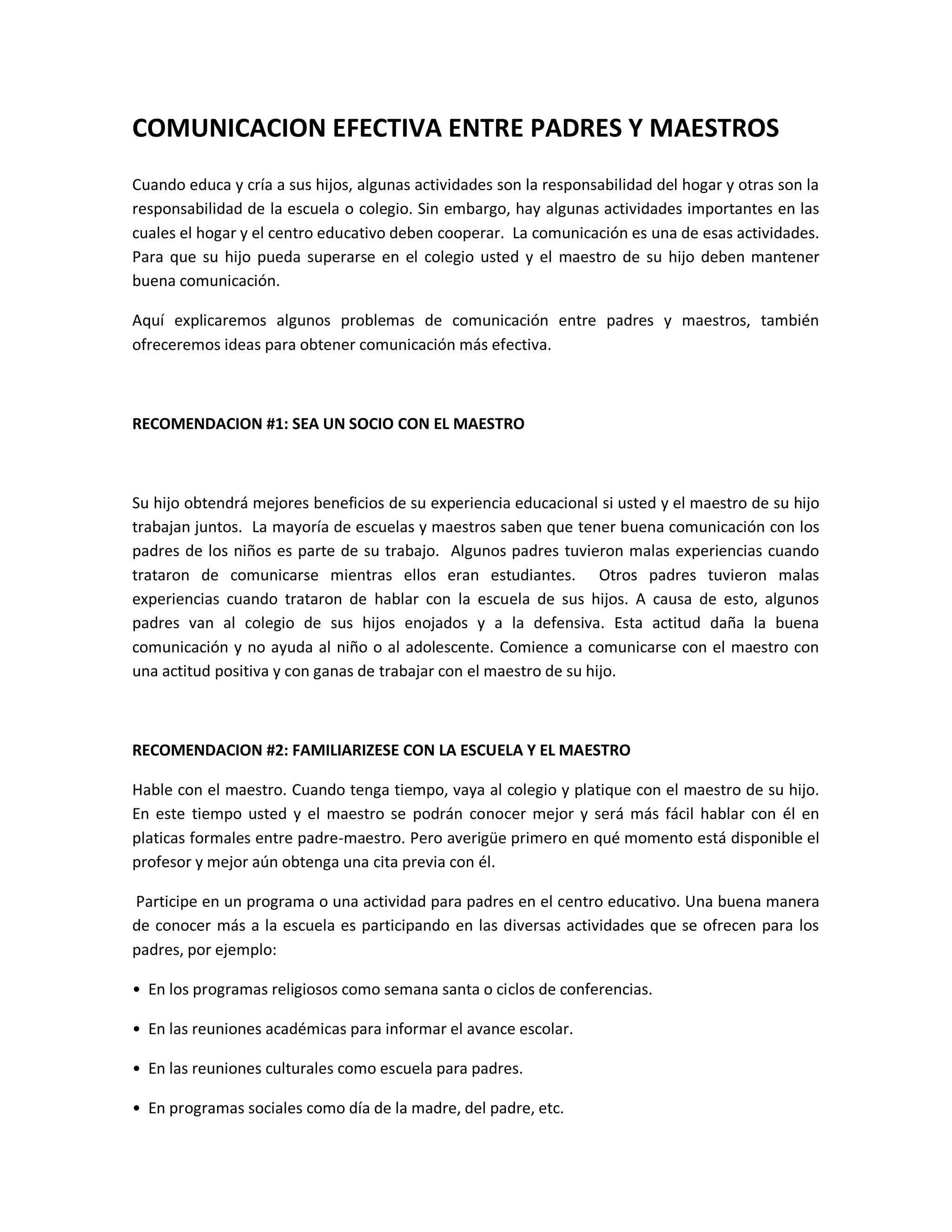 Comunicacion efectiva entre padres y maestros | PDF