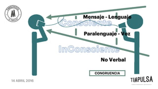 14 ABRIL 2016
Mensaje - Lenguaje
Paralenguaje - Voz
No Verbal
CONGRUENCIA
 