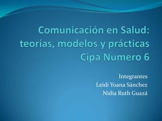 Integrantes
Leidi Yoana Sánchez
  Nidia Ruth Guazá
 