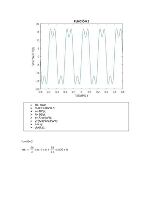 Función2
 clc, clear
 t=-0.5:0.002:0.5;
 w=10*pi;
 A= 56/pi;
 x= A*sin(w*t);
 y=(A/3)*sin(3*w*t);
 a=x+y;
 plot(t,a);
 
