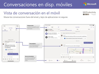 Conversaciones en disp. móviles
Vista de conversación en el móvil
Mueve las conversaciones fuera del email, y lejos de aplicaciones no seguras
 