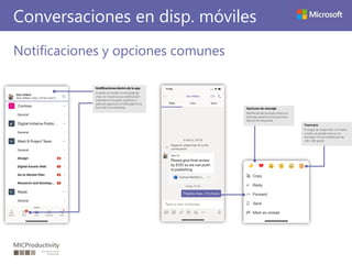 Conversaciones en disp. móviles
Notificaciones y opciones comunes
 