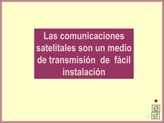 Las comunicaciones
satelitales son un medio
de transmisión de fácil
        instalación



                           11
 