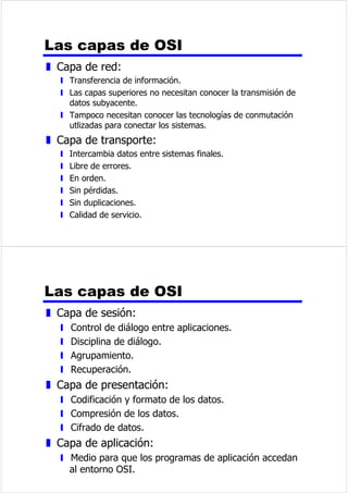 DSDVGH26, 
z $SOLFDFLyQ 
z 3UHVHQWDFLyQ 
z 6HVLyQ 
z 7UDQVSRUWH 
z 5HG 
z (QODFHGHGDWRV 
z )tVLFD 
RPSDUDFLyQHQWUHODV 
DUTXLWHFWXUDV73,326, 
26, 73,3 
$SOLFDFLyQ 
3UHVHQWDFLyQ 
$SOLFDFLyQ 
6HVLyQ 
7UDQVSRUWH 
7UDQVSRUWH 
RULJHQGHVWLQR 
5HG 
(QODFHGH 
GDWRV 
,QWHUQHW 
$FFHVRDODUHG 
)tVLFD )tVLFD 
+DUGZDUH 
)LUPZDUH 
6RIWZDUH 
DSDVGHO 
XVXDULR 
6LVWHPD 
RSHUDWLYR 
 
