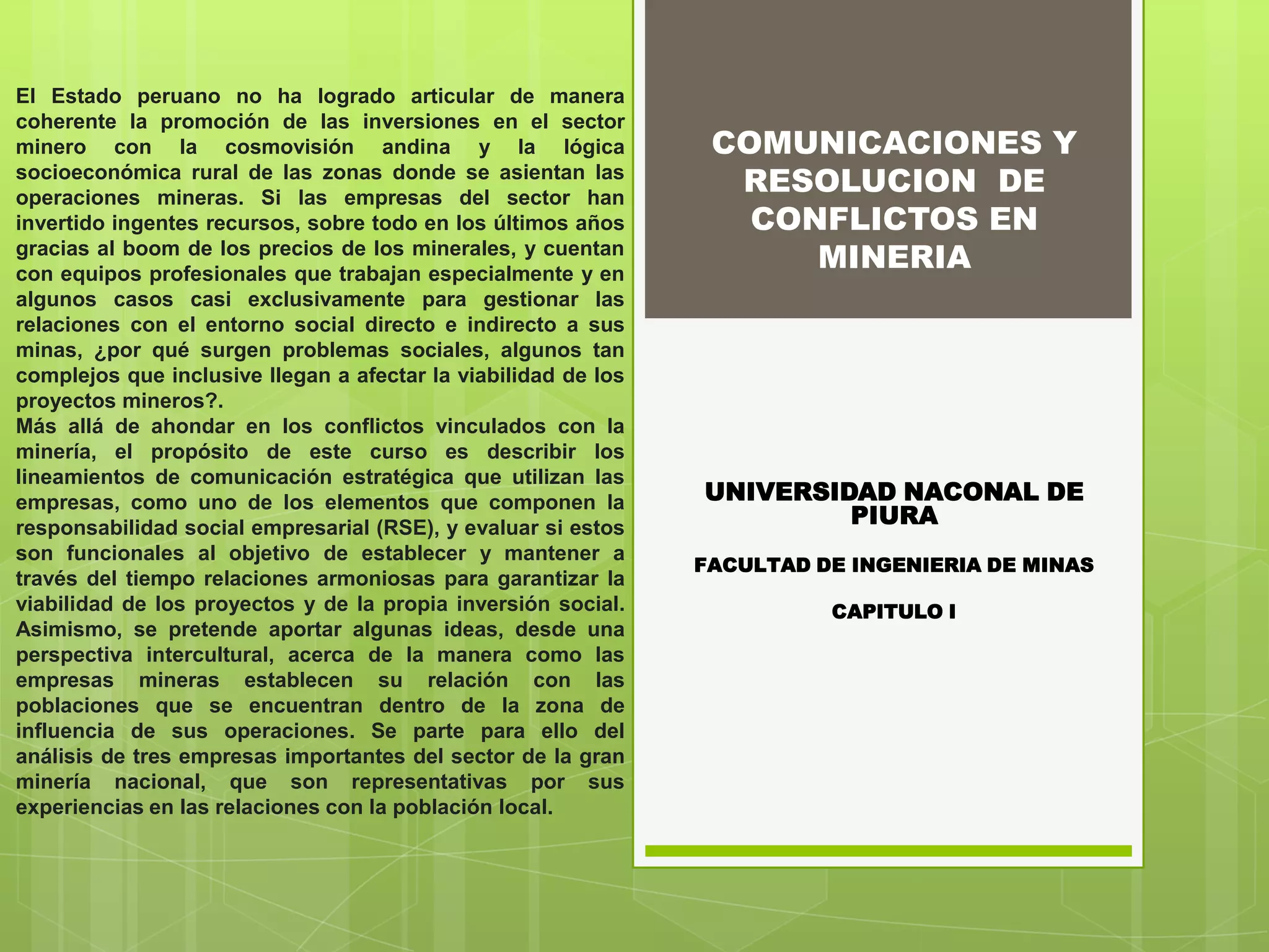 Comunicaciones y resolucion de conflictos en mineria | PPTX