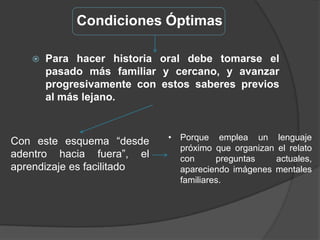 La comprensión empática avanza desde el sentido común y los saberes previos hacia la conceptualización de los contenidos.No obstante, deben separarse ambos conceptos, pues el primero se reconstruye con testimonios de primera mano de testigos presenciales, por tanto se restringe a la historia contemporánea y el segundo hace referencia a que el investigador de una manera se coloca en la perspectiva del sujeto estudiado.