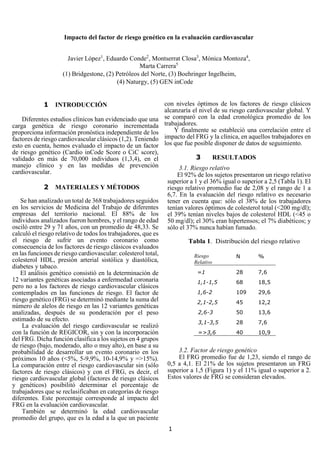 1
Impacto del factor de riesgo genético en la evaluación cardiovascular
Javier López1
, Eduardo Conde2
, Montserrat Closa3...