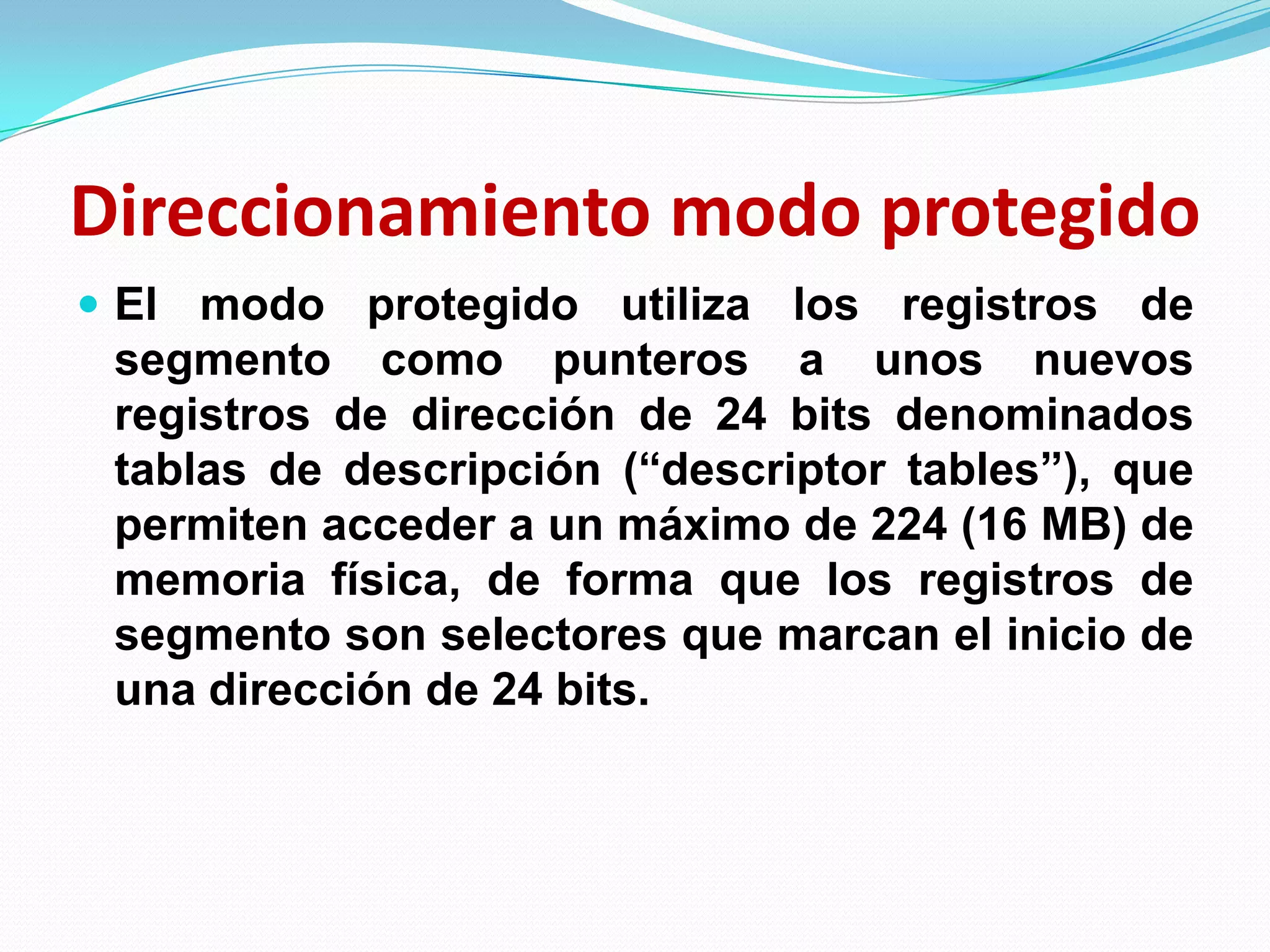 Dirección de memoriaEl direccionamiento de la memoria puede considerarse desde dos puntos de vista:  Físico: Medios electrónicos utilizados en el ordenador Lógico: Forma en que se expresan y guardan las direcciones.