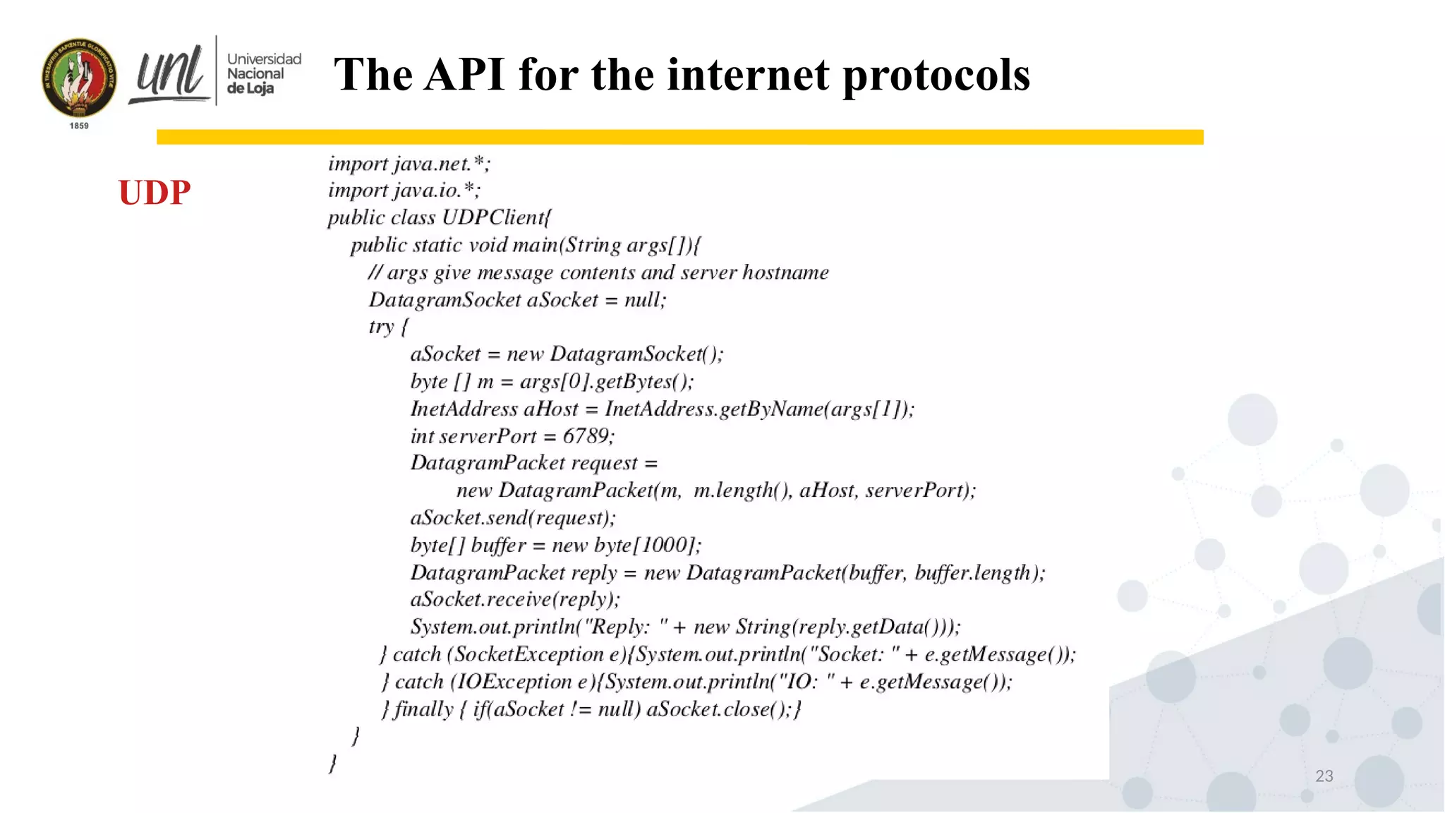 23
The API for the internet protocols
UDP
 