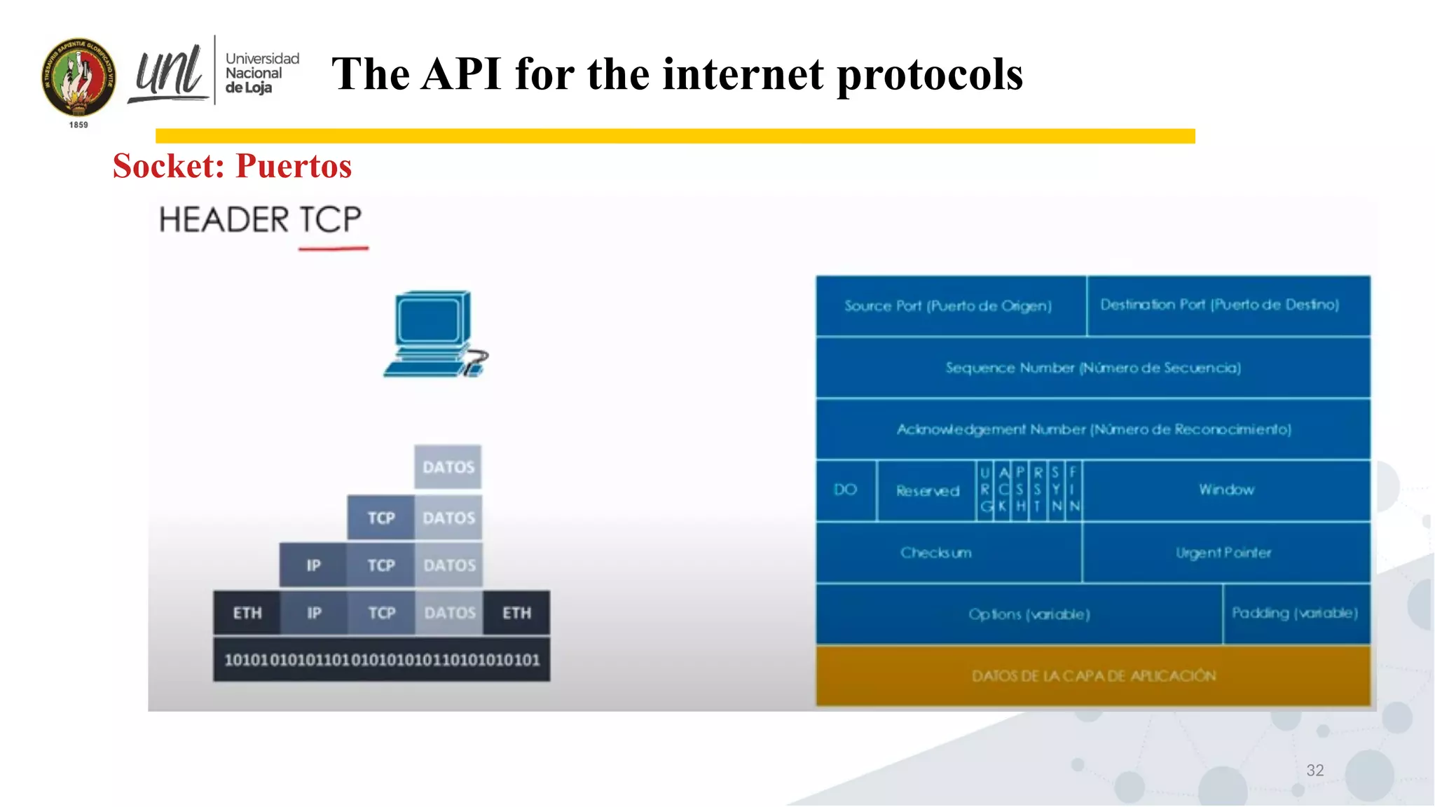 32
The API for the internet protocols
Socket: Puertos
 