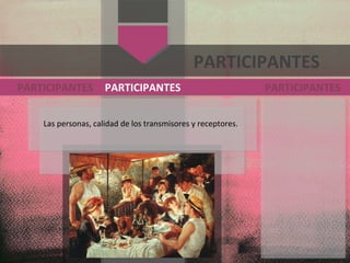 Las personas, calidad de los transmisores y receptores.
PARTICIPANTES
PARTICIPANTES
PARTICIPANTES PARTICIPANTES
 
