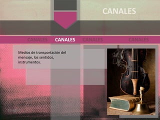 Medios de transportación del
mensaje, los sentidos,
instrumentos.
CANALES
Imagen
CANALES CANALES CANALES
CANALES
 