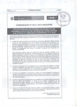 COMUNICADO N° 0014-2013-OSCE/PRE