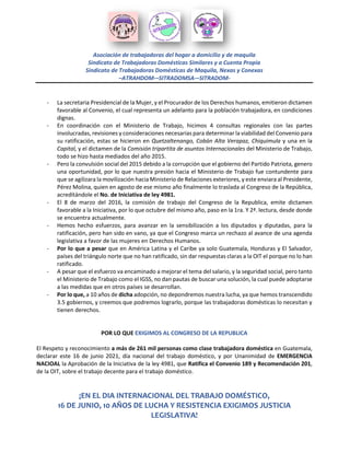 Asociación de trabajadoras del hogar a domicilio y de maquila
Sindicato de Trabajadoras Domésticas Similares y a Cuenta Pr...