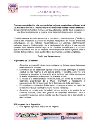 ASOCIACIÓN DE TRABAJADORAS DEL HOGAR A DOMICILIO Y DE MAQUILA
-ATRAHDOM-
coordinacion@atrahdom.org / WhatsApp 40015810
Con...