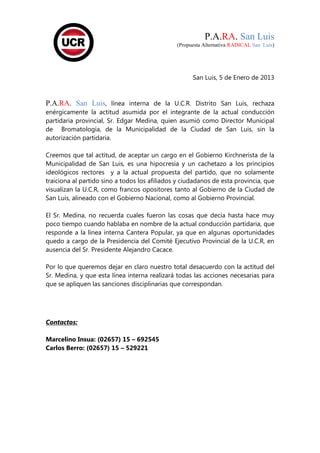 P.A.RA. San Luis
                                               (Propuesta Alternativa RADICAL San Luis)




             ...