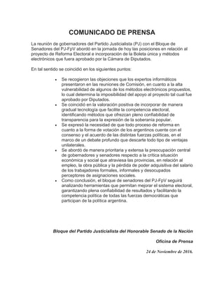 COMUNICADO DE PRENSA
La reunión de gobernadores del Partido Justicialista (PJ) con el Bloque de
Senadores del PJ-FpV abord...