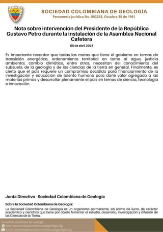 Comunicado de la Sociedad Colombiana de Geología