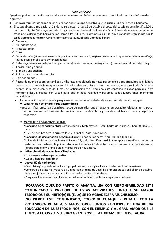 Comunicado paseo y aniversario