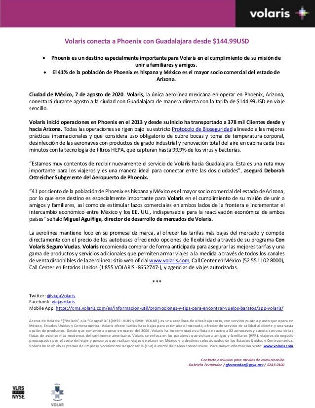 Volaris conecta a Phoenix con Guadalajara desde $144.99USD
• Phoenix es un destino especialmente importante para Volaris e...