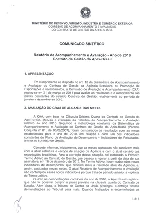 Comunicado Sintético - Relatório Contrato de Gestão 2010 