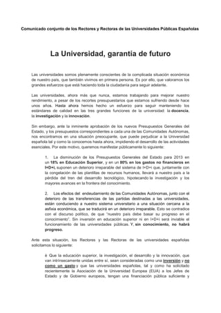 Comunicado Universidades Públicas Españolas
