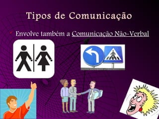 Tipos de Comunicação
Tipos de Comunicação
 Envolve também a Comunicação Não-Verbal
 