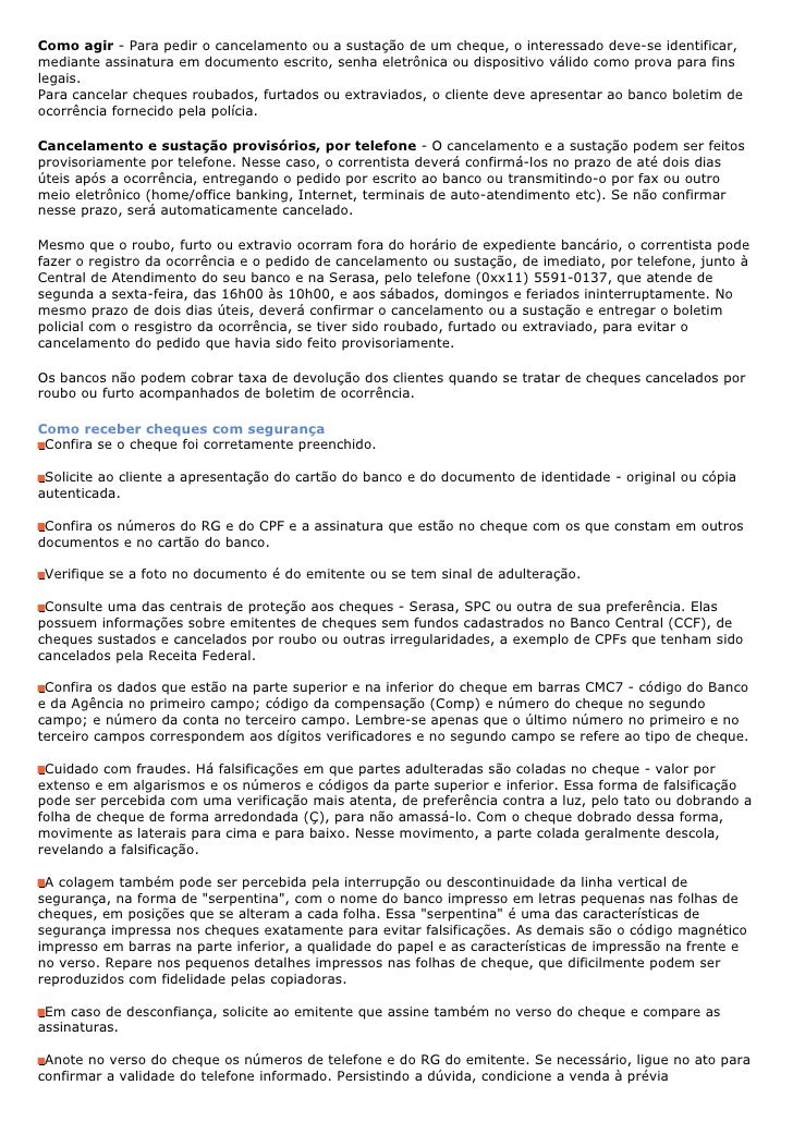 Comunicação de extravio de cheque Comunicação de extravio de cheque