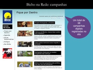 Bicho na Rede: campanhas


                            Um total de
                                 68
                             campanhas
                               digitais
                           registradas no
                                 site
 