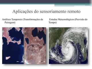 Aplicações do sensoriamento remoto
Análises Temporais (Transformações da
Paisagem)
Estudos Meteorológicos (Previsão do
Tempo)