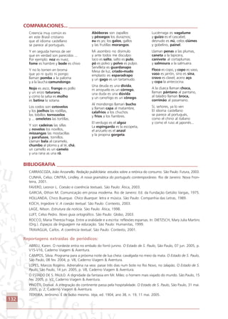 132
COMPARACIONES... ______________________________________________________
Creencia muy común es
en este Brasil cristiano
que el idioma castellano
se parece al portugués.
Y en seguida hemos de ver
que en verdad son parecidos ...
Por ejemplo: noz es nuez,
fome es hambre y bode es chivo
Y no lo tomen en broma
que yo ni quito ni pongo:
llaman pomba a la paloma
y a la laucha camundongo.
Nojo es asco, frango es pollo
y un erizo taturana,
y como la salsa es molho
es batina la sotana.
Los codos son cotovelos
y los joelhos las rodillas,
los tobillos tornozelos
y ... omeletes las tortillas.
Y son cadeiras las sillas
y novelos los novillos,
missangas las mostacillas
y parafusos, tornillos.
Llaman bala al caramelo,
chumbo al plomo y al té, chá;
un camello es un camelo
y una rana as una rã.
Abóboras son zapallos
y pêssegos los duraznos;
eu es yo; los galos, gallos
y las frutillas morangos.
Mi asombro no disimulo
y ante todos me disculpo:
taco es salto, salto es pulo,
pó es polvo y polvo es pulpo.
Servilleta es guardanapo
Mesa de luz, criado-mudo
emplasto es esparadrapo
y un gago es un tartamudo.
Una deuda es una dívida,
m arroyuelo es un córrego,
una duda es una dúvida
y un canoñigo es un cônego.
Al mondongo llaman bucho
y llaman capa al matambre,
calafrios a los chuchos
y frios a los fiambres.
El verdugo es el algoz
La espingarda es la escopeta,
el anzuelo es el anzol
y la propina gorgeta.
BIBLIOGRAFIA ___________________________________________________________
CARRASCOZA, João Anzanello. Redação publicitária: estudos sobre a retórica do consumo. São Paulo: Futura, 2003.
CUNHA, Celso; CINTRA, Lindley. A nova gramática do português contemporâneo. Rio de Janeiro: Nova Fron-
teira, 2001.
FAVERO, Leonor L. Coesão e coerência textuais. São Paulo: Ática, 2003.
GARCIA, Othon M. Comunicação em prosa moderna. Rio de Janeiro: Ed. da Fundação Getúlio Vargas, 1975.
HOLLANDA, Chico Buarque. Chico Buarque: letra e música. São Paulo: Companhia das Letras, 1989.
KOCH, Ingedore V. A coesão textual. São Paulo: Contexto, 2003.
LAGE, Nilson. Estrutura da notícia. São Paulo: Ática, 1998.
LUFT, Celso Pedro. Novo guia ortográfico. São Paulo: Globo, 2003.
ROCCO, Maria Thereza Fraga. Entre a oralidade e a escrita: reflexões esparsas. In: DIETZSCH, Mary Julia Martins
(Org.). Espaços da linguagem na educação. São Paulo: Humanitas, 1999.
TRAVAGLIA, Carlos. A coerência textual. São Paulo: Contexto, 2001.
Reportagens extraídas de periódicos:
ABREU, Karen. O nordeste entra no embalo do forró junino. O Estado de S. Paulo, São Paulo, 07 jun. 2005, p.
V15-V16, Caderno Viagem & Aventura.
CAMPOS, Silvia. Programa para a próxima noite de lua cheia: cavalgada no meio da mata. O Estado de S. Paulo,
São Paulo, 08 fev. 2004, p. V8, Caderno Viagem & Aventura.
LOPES, Marcos Rogério. Adrenalina na veia: passe três dias num bote no Rio Novo, no Jalapão. O Estado de S.
Paulo, São Paulo, 14 jun. 2005, p. V8, Caderno Viagem & Aventura.
O ESTADO DE S. PAULO. A dignidade da fantasia em Mr. Miles: o homem mais viajado do mundo. São Paulo, 15
fev. 2005, p. V2, Caderno Viagem & Aventura.
PINOTTI, Dorival. A integração do continente passa pela hospitalidade. O Estado de S. Paulo, São Paulo, 31 mai.
2005, p. 2, Caderno Viagem & Aventura.
TEIXEIRA, Jerônimo. É de bolso mesmo. Veja, ed. 1904, ano 38, n. 19, 11 mai. 2005.
Luciérnaga es vagalume
y guizo es el cascabel,
desnudo es nú, celos ciúmes
y gobelino, painel.
Llaman penas a las plumas,
caneta a la lapicera,
canivete al cortaplumas
y salmoura a la salmuera.
Floco es copo, y copo es vaso,
vaso es jarrón, sino es sina,
cravo es clavel; acero aço
y copa la antecocina.
A la clueca llaman choca,
llaman pântano al pantano,
al taladro llaman broca,
corrimão al pasamano.
Sí, señores, ya lo ven
El idioma castellano
se parece al portugués,
como el chino al italiano
y como el ruso al japonés...
Comunicação Aluno.p65 27/3/2007, 10:41132
 