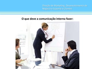 Direção de Marketing, Desenvolvimento de
               Negócio e Suporte a Clientes



O que deve a comunicação interna fazer:
 
