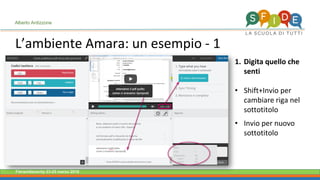 Fieramilanocity 23-25 marzo 2018
L’ambiente Amara: un esempio - 1
Alberto Ardizzone
1. Digita quello che
senti
• Shift+Invio per
cambiare riga nel
sottotitolo
• Invio per nuovo
sottotitolo
 