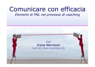 Comunicare con efficacia
 Elementi di PNL nel processo di coaching




                      Con
                Irene Morrione
           Coach ACC, Master practictioner PNL
 