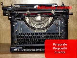 Editarea ciornei




       Paragrafe
       Propozitii
        Cuvinte
 