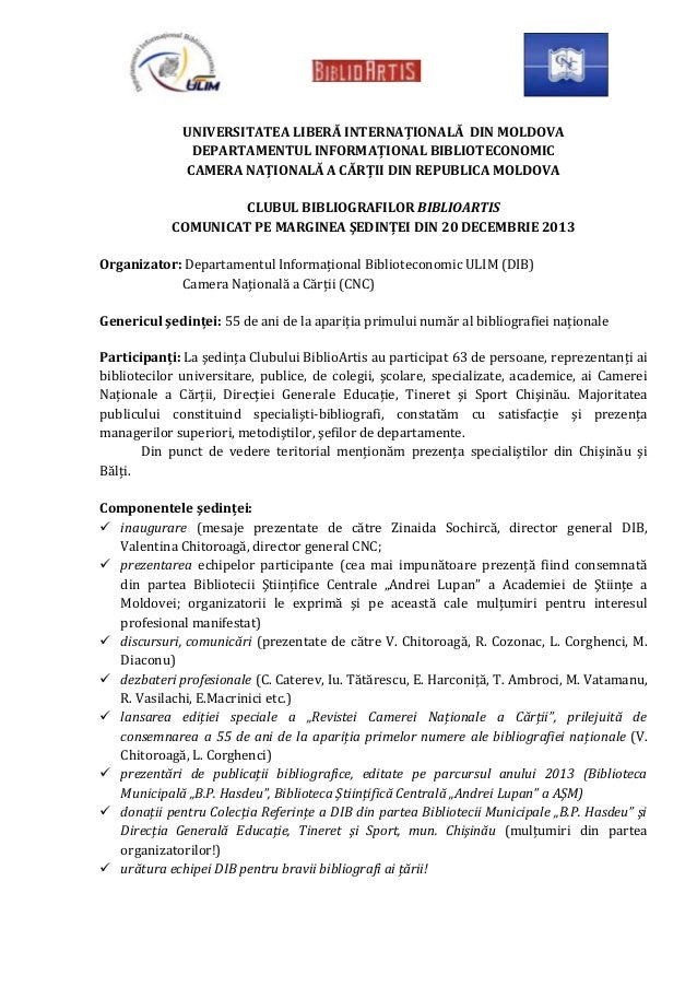 Comunicat Final Clubul Bibliografilor