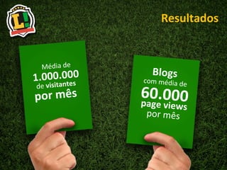 Resultados Média de 1.000.000 de  visitantes por mês Blogs com média de 60.000 page views por mês 